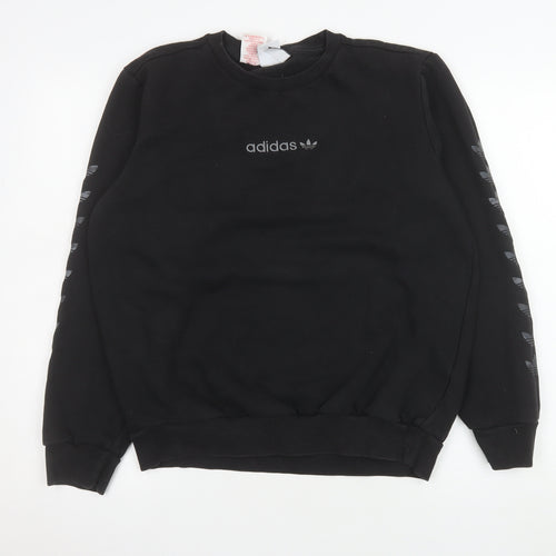 Adidas Boys Black XL Sweatshirt Crew Neck Logo Fleece Casual