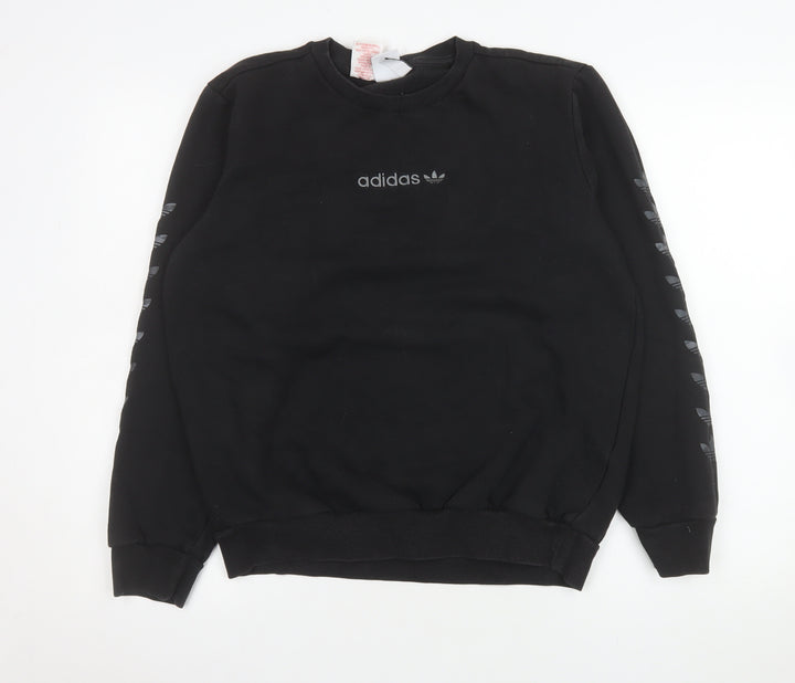 Adidas Boys Black XL Sweatshirt Crew Neck Logo Fleece Casual