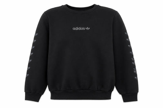 Front view of Adidas boys’ black xl sweatshirt crew neck logo fleece casual
