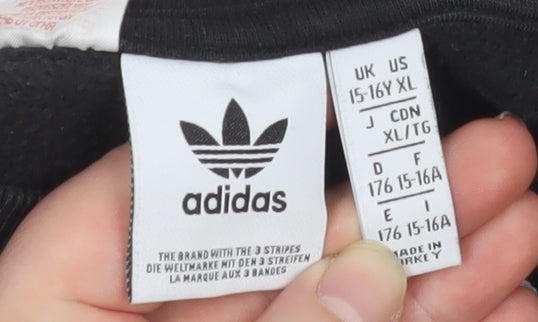 Adidas Boys Black XL Sweatshirt Crew Neck Logo Fleece Casual