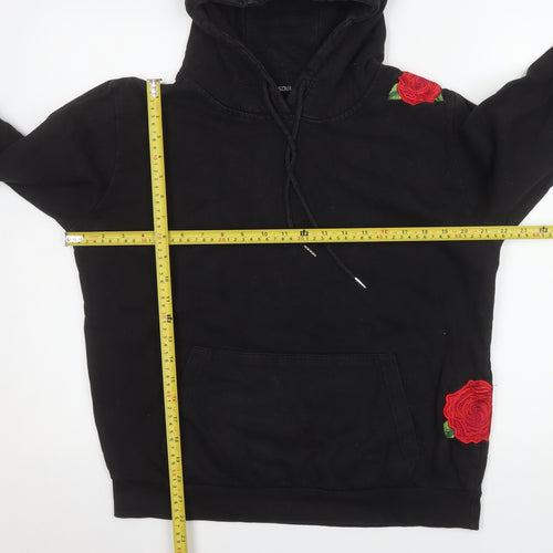 Brave Soul Womens Black Medium Pullover Hoodie with Rose Embroidery
