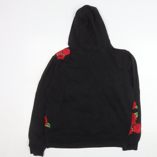 Brave Soul Womens Black Medium Pullover Hoodie with Rose Embroidery