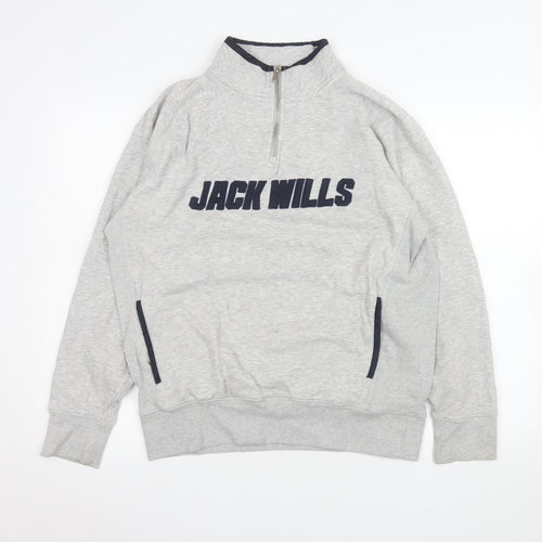Jack Wills Mens Grey 1/4 Zip Sweatshirt Size S Cotton Blend
