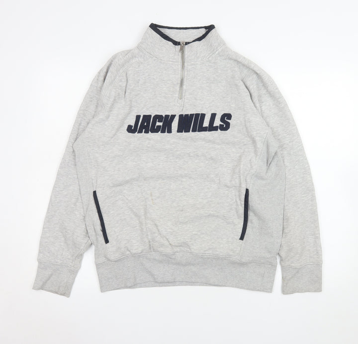 Jack Wills Mens Grey 1/4 Zip Sweatshirt Size S Cotton Blend