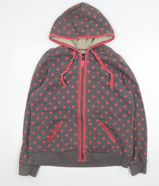 Boden Women Grey Polka Dot Hooded Zip Jacket Size 18