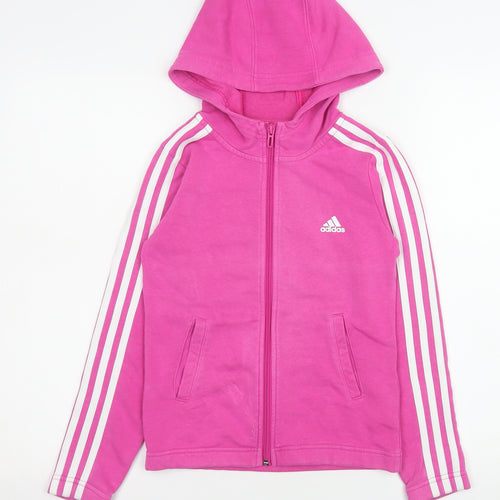 Adidas Girls Pink Hooded Track Jacket 9-10 Years Full Zip Hoodie