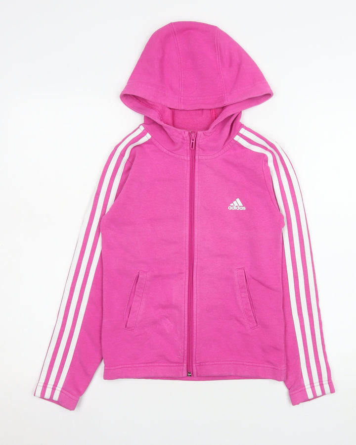 Adidas Girls Pink Hooded Track Jacket 9-10 Years Full Zip Hoodie