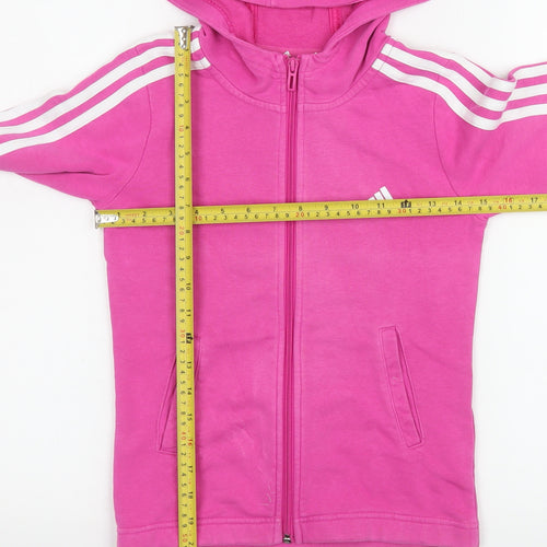 Adidas Girls Pink Hooded Track Jacket 9-10 Years Full Zip Hoodie
