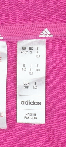 Adidas Girls Pink Hooded Track Jacket 9-10 Years Full Zip Hoodie
