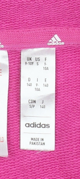 Adidas Girls Pink Hooded Track Jacket 9-10 Years Full Zip Hoodie