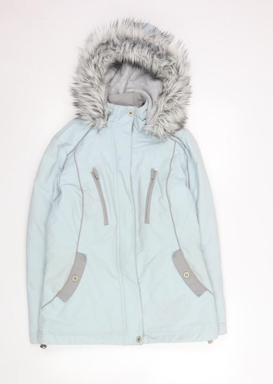 Marks and Spencer Per Una Women’s Blue Fur Hooded Puffer Jacket S