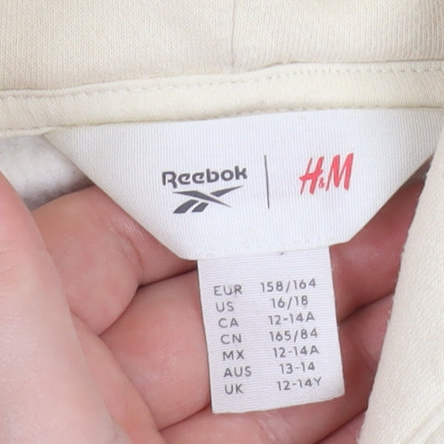 Reebok x H&M Girls Beige Hoodie 13-14 Years Pullover Hooded Sweatshirt