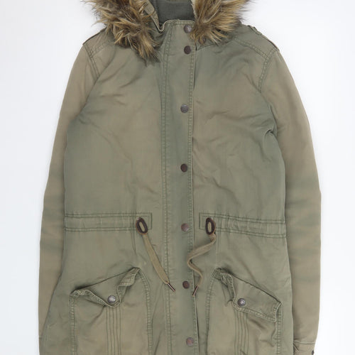 Fat Face Women Green Faux Fur Hooded Parka Coat Size 10