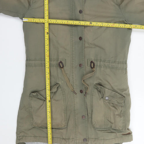 Fat Face Women Green Faux Fur Hooded Parka Coat Size 10