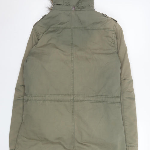 Fat Face Women Green Faux Fur Hooded Parka Coat Size 10