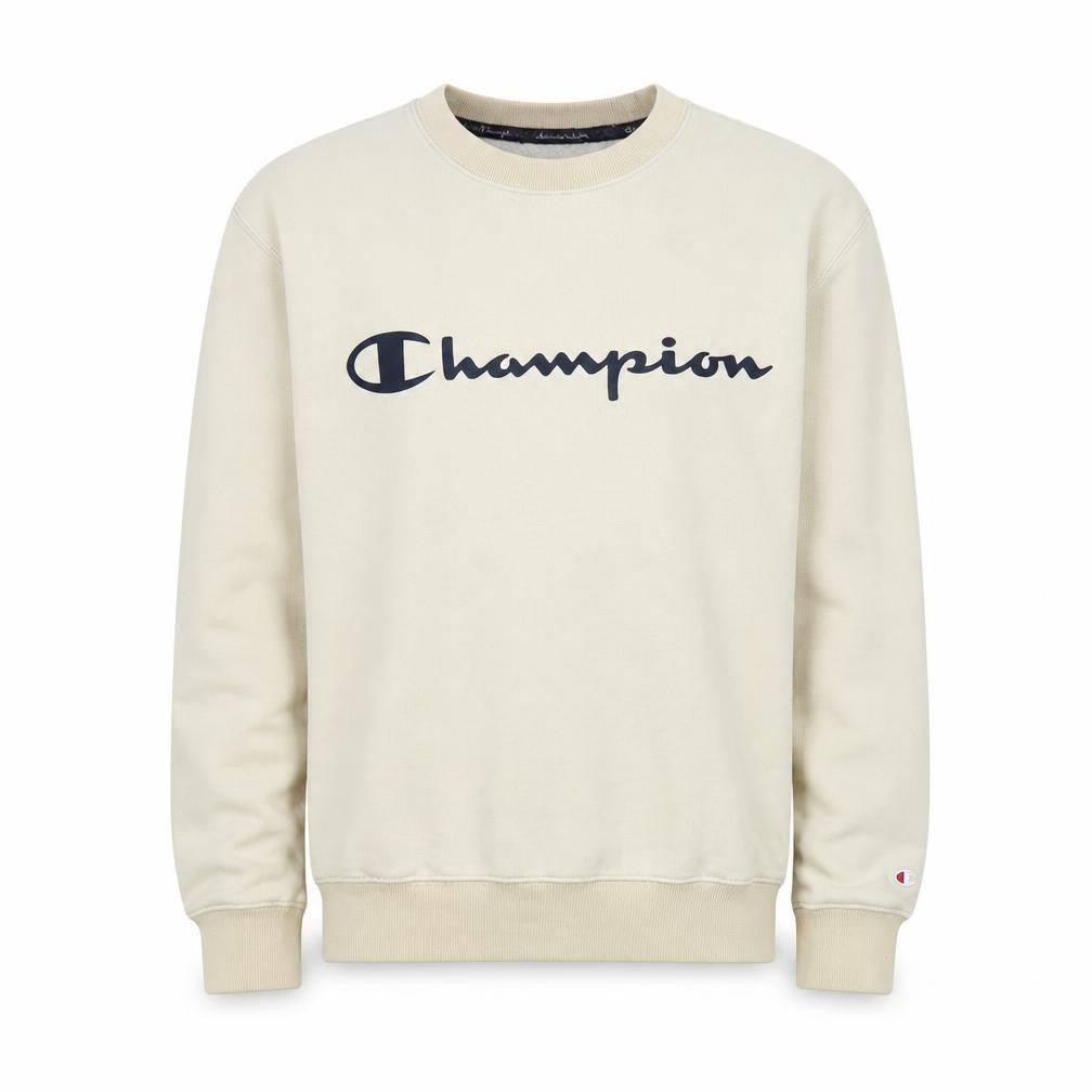 Front view of Champion Men's Beige XS Crew Neck Pullover Sweatshirt