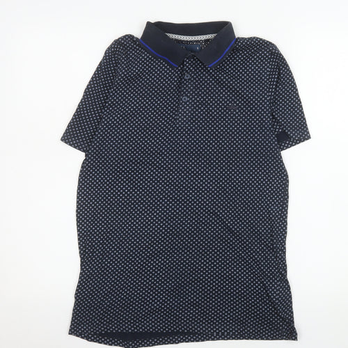 Matalan Men's Blue Small Geometric Cotton Polo Shirt