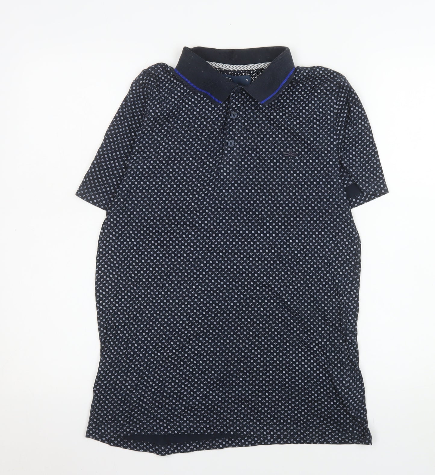 Matalan Men's Blue Small Geometric Cotton Polo Shirt