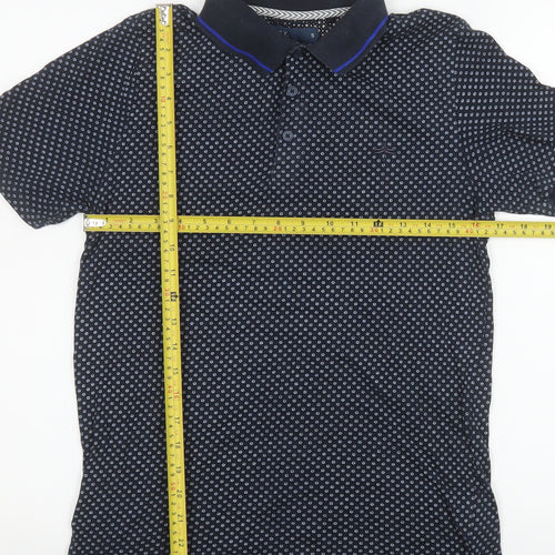 Matalan Men's Blue Small Geometric Cotton Polo Shirt