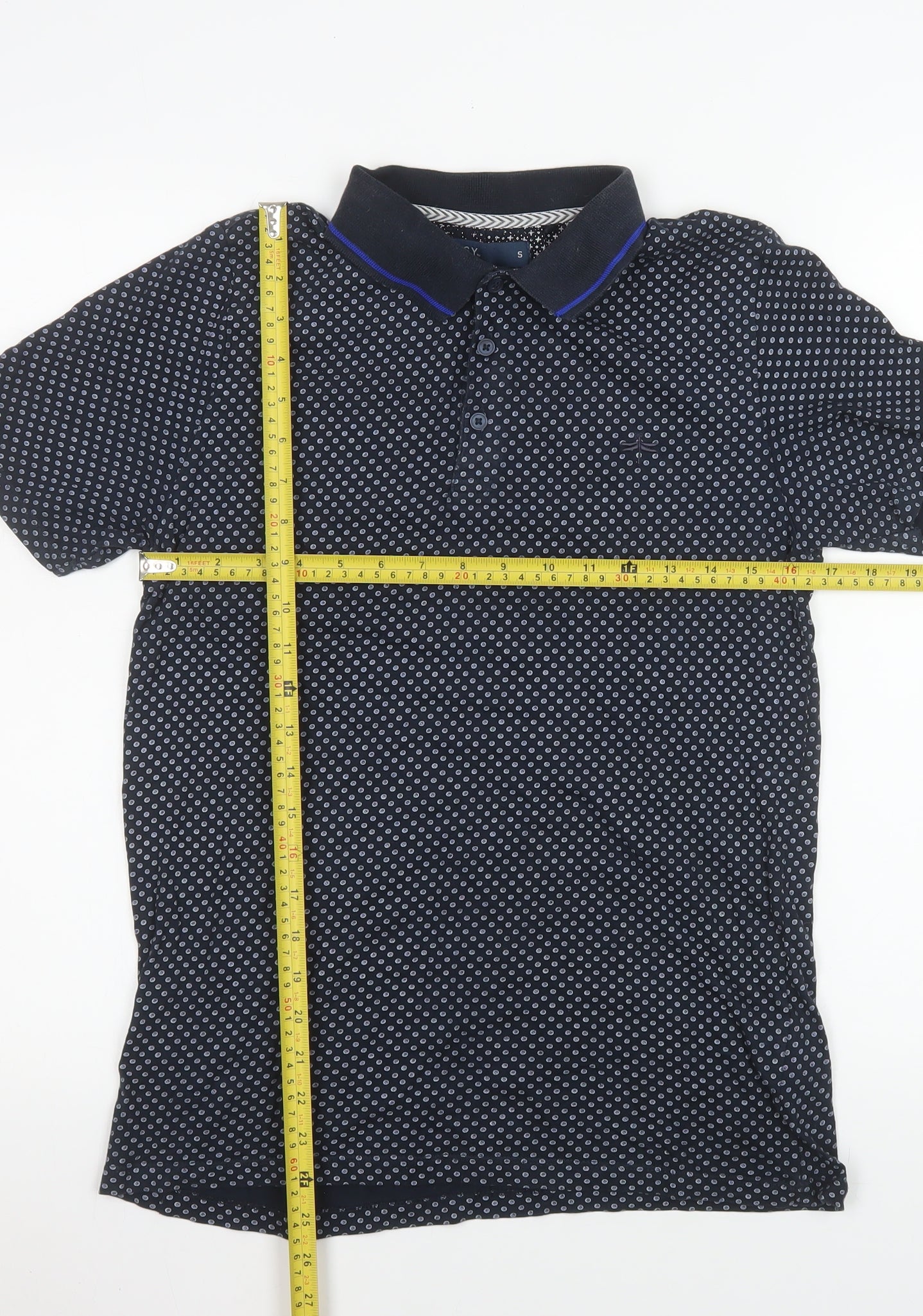 Matalan Men's Blue Small Geometric Cotton Polo Shirt