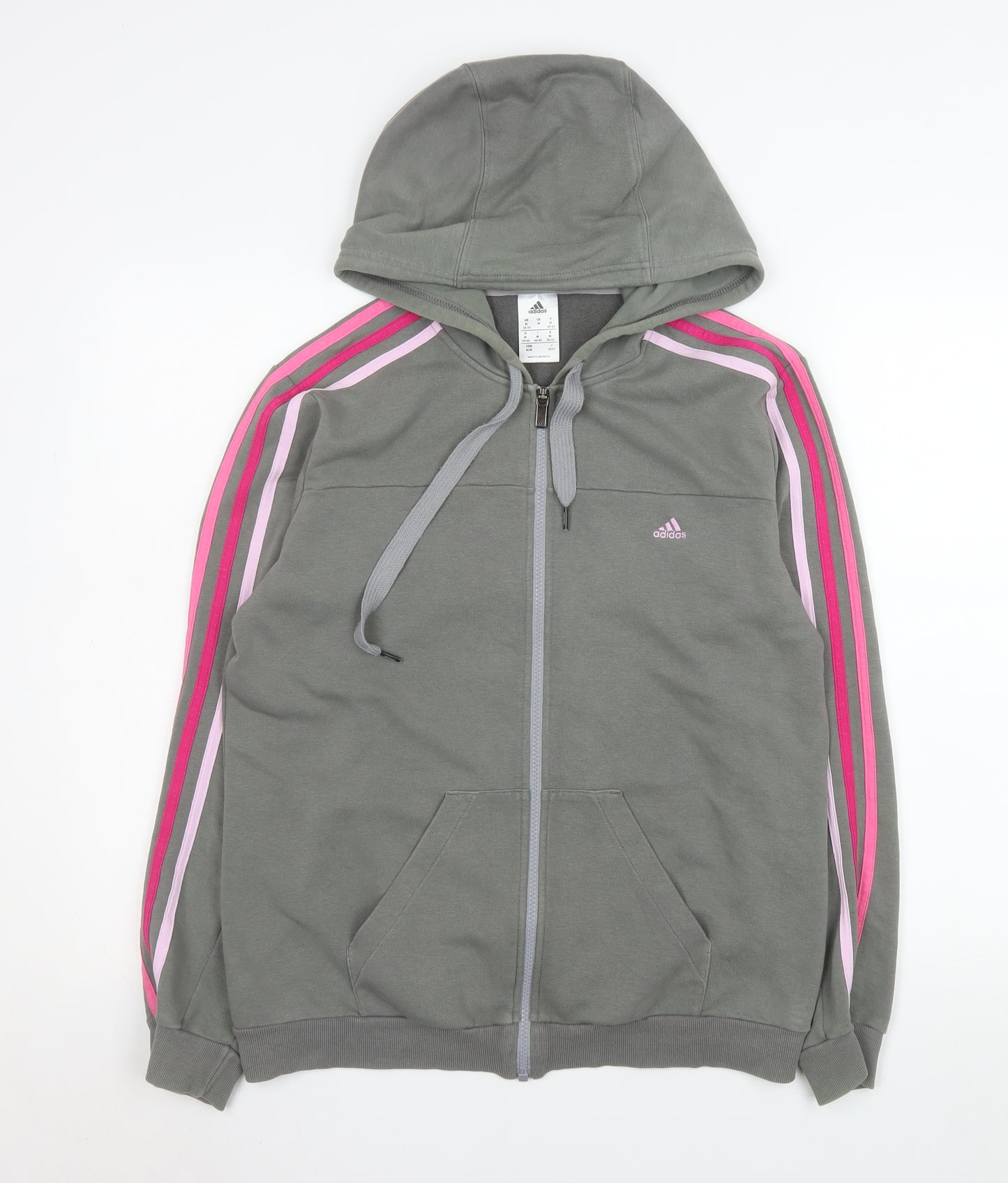 Adidas Girls Grey Hooded Track Jacket M 12-14 Years Full Zip Striped