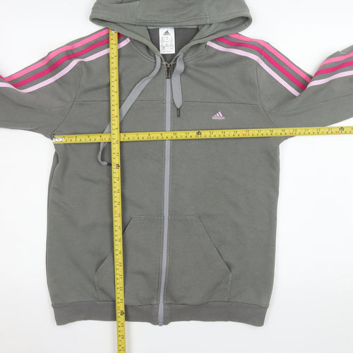 Adidas Girls Grey Hooded Track Jacket M 12-14 Years Full Zip Striped