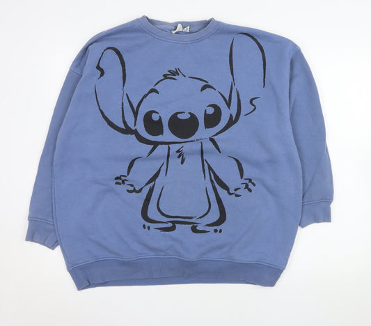 Front view of Primark Women Blue Stitch Graphic Pullover Sweatshirt, size 10/12