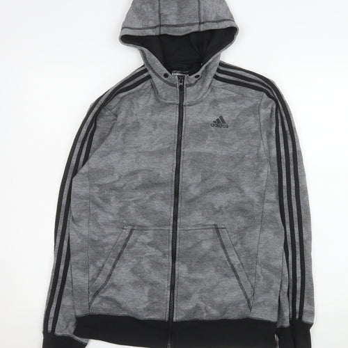 Adidas Men Grey Sport Essentials Hooded Full Zip Jacket M