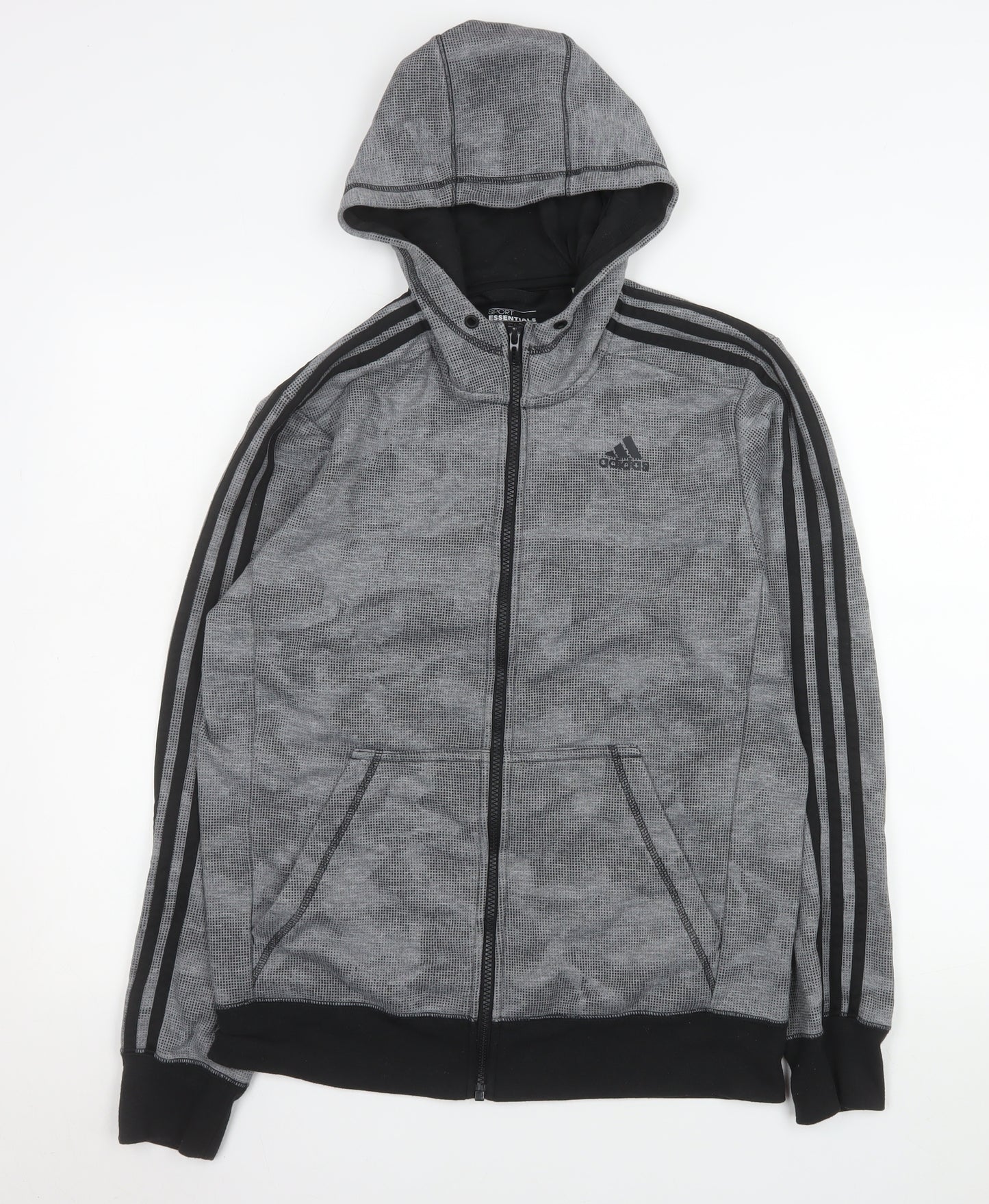 Adidas Men Grey Sport Essentials Hooded Full Zip Jacket M