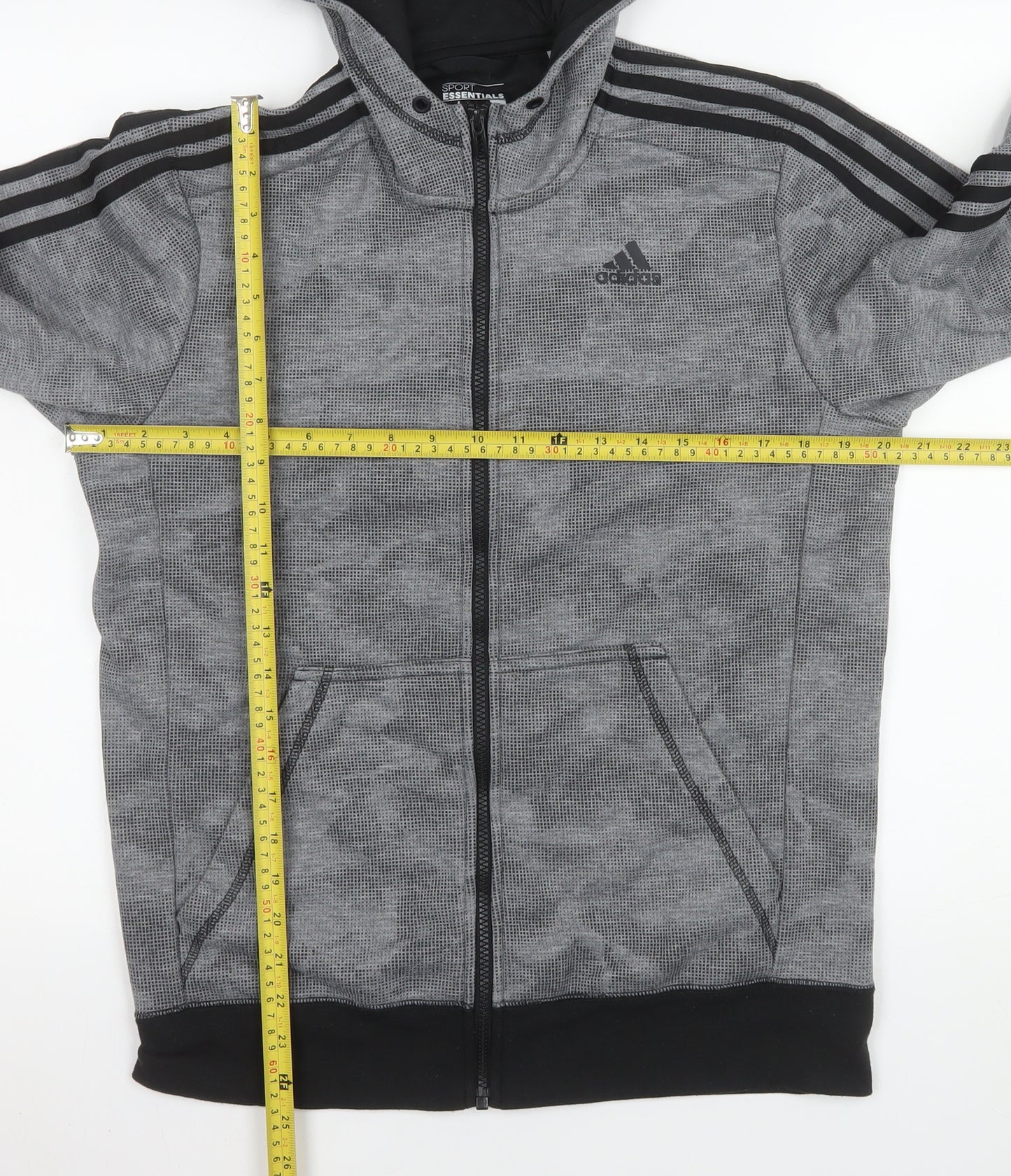 Adidas Men Grey Sport Essentials Hooded Full Zip Jacket M