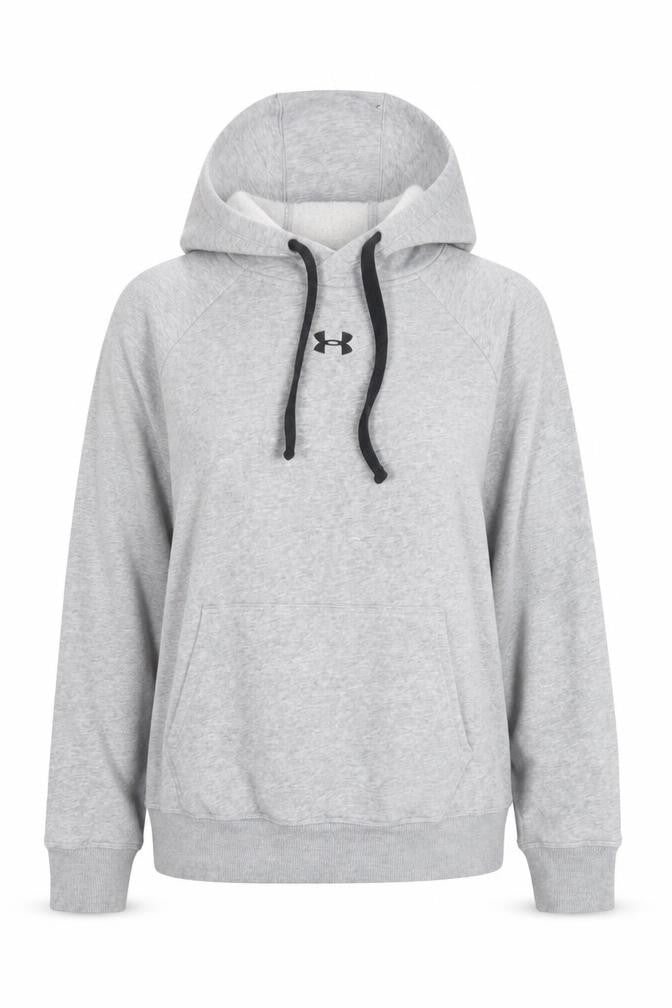 Front view of Under Armour Women's Grey Pullover Hoodie Small Loose Fit Cotton Blend