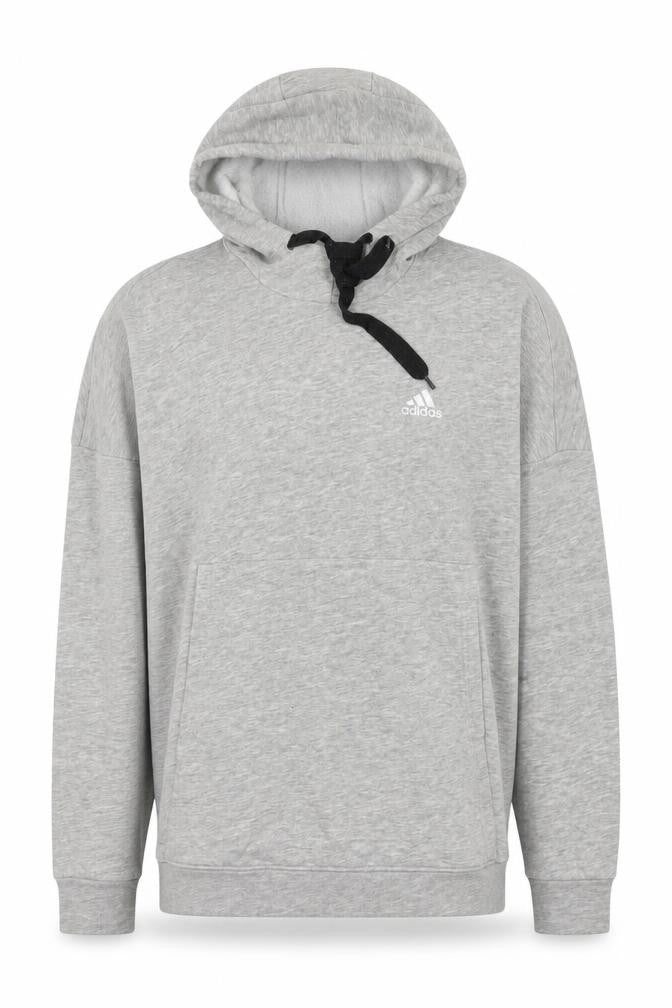 Front view of Adidas Men's Grey Pullover Hoodie, size S, Classic Fit