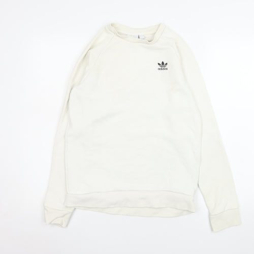 Adidas Men’s Ivory Crew Neck Pullover Sweatshirt XS Logo Cotton
