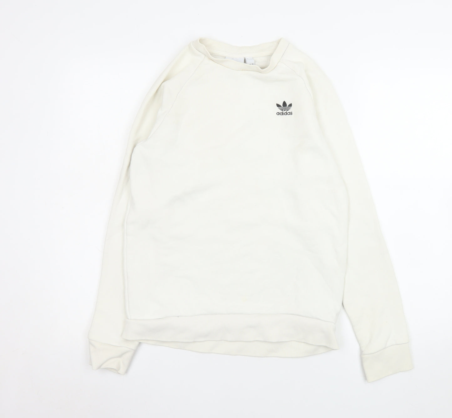 Adidas Men’s Ivory Crew Neck Pullover Sweatshirt XS Logo Cotton