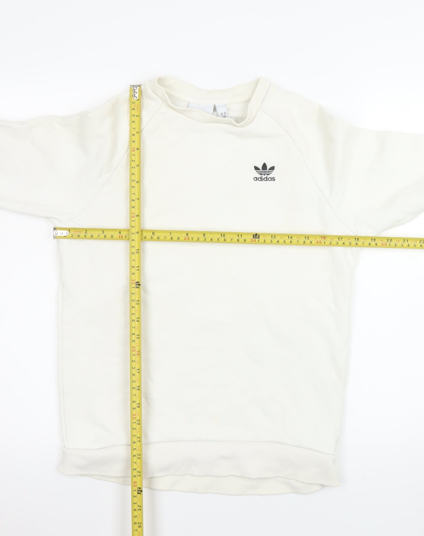 Adidas Men’s Ivory Crew Neck Pullover Sweatshirt XS Logo Cotton