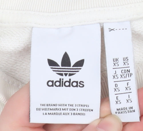 Adidas Men’s Ivory Crew Neck Pullover Sweatshirt XS Logo Cotton