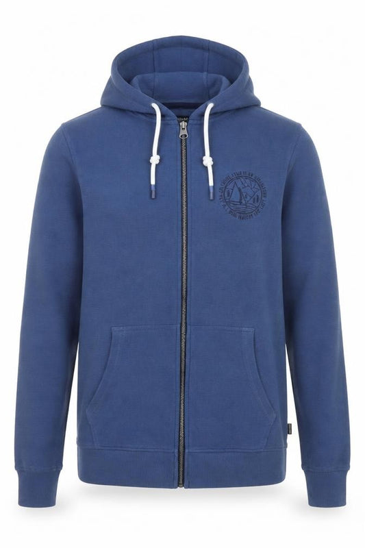 Front view of Saltrock Men's Blue Hooded Full Zip Cotton Jacket S