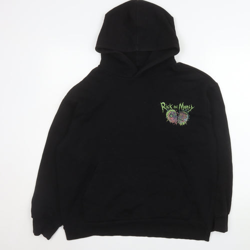 Bershka Rick and Morty Men's Black Pullover Hoodie Size S Loose Fit