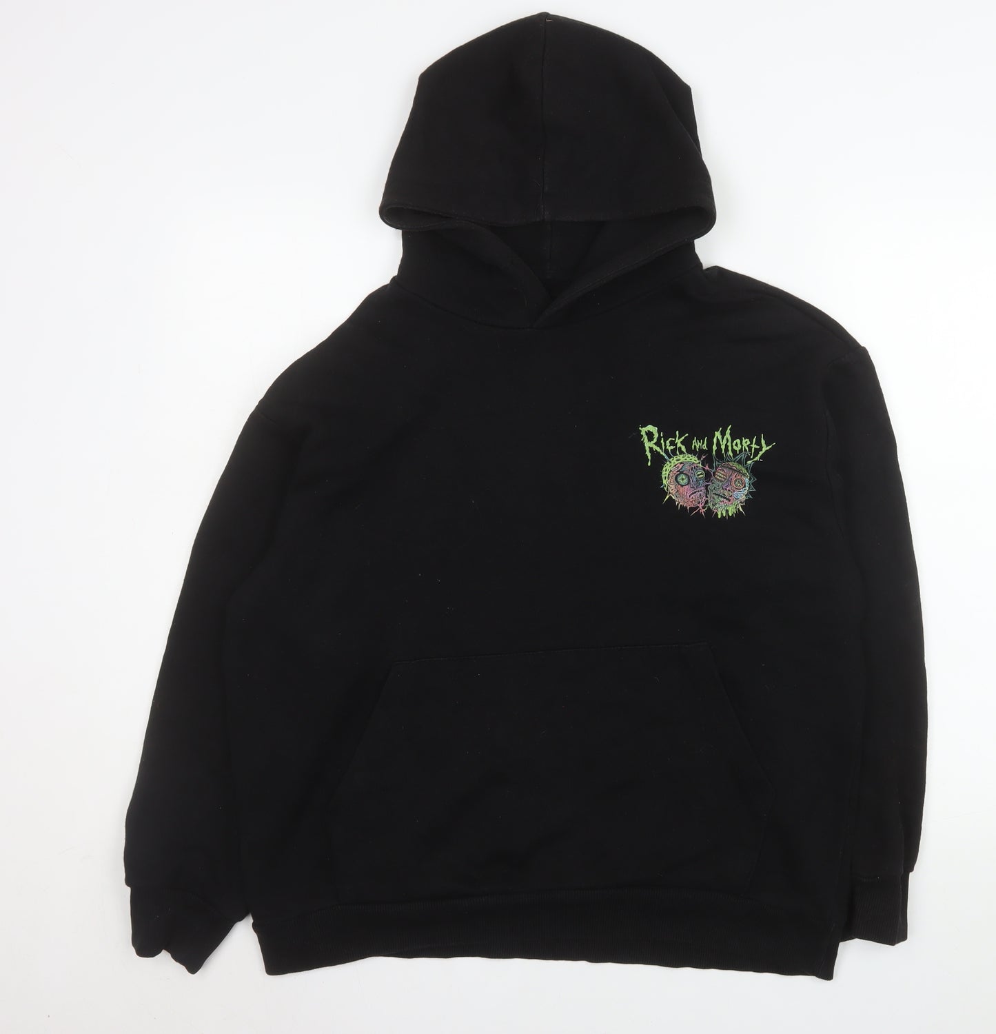 Bershka Rick and Morty Men's Black Pullover Hoodie Size S Loose Fit