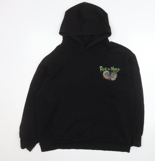 Bershka Rick and Morty Men's Black Pullover Hoodie Size S Loose Fit