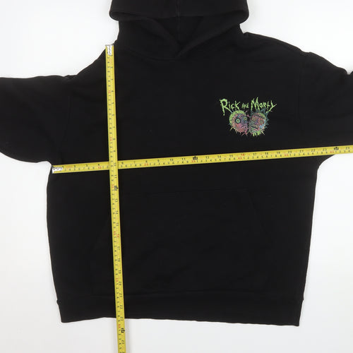 Bershka Rick and Morty Men's Black Pullover Hoodie Size S Loose Fit