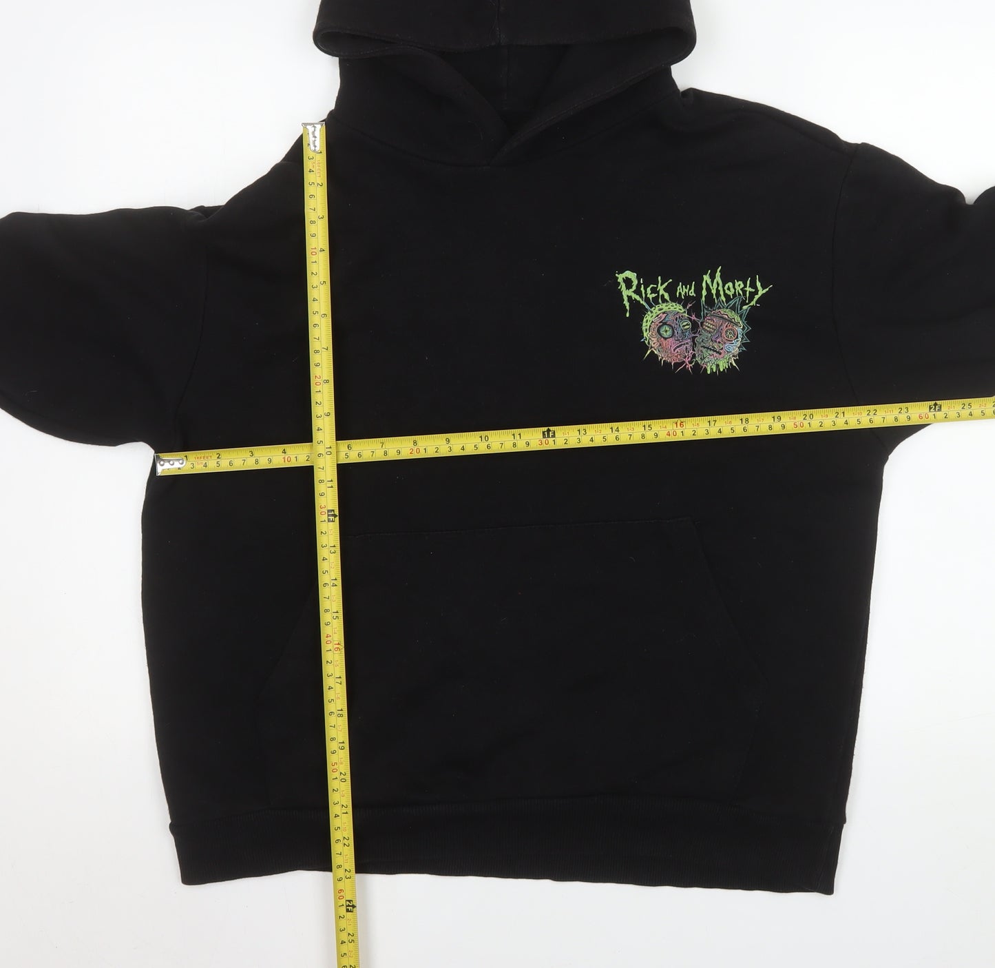 Bershka Rick and Morty Men's Black Pullover Hoodie Size S Loose Fit