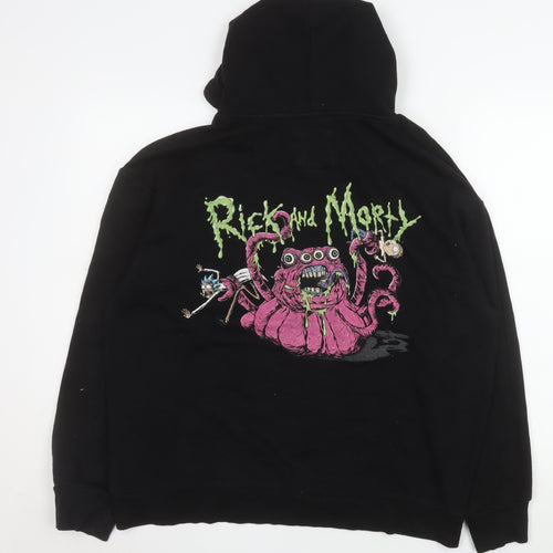 Bershka Rick and Morty Men's Black Pullover Hoodie Size S Loose Fit