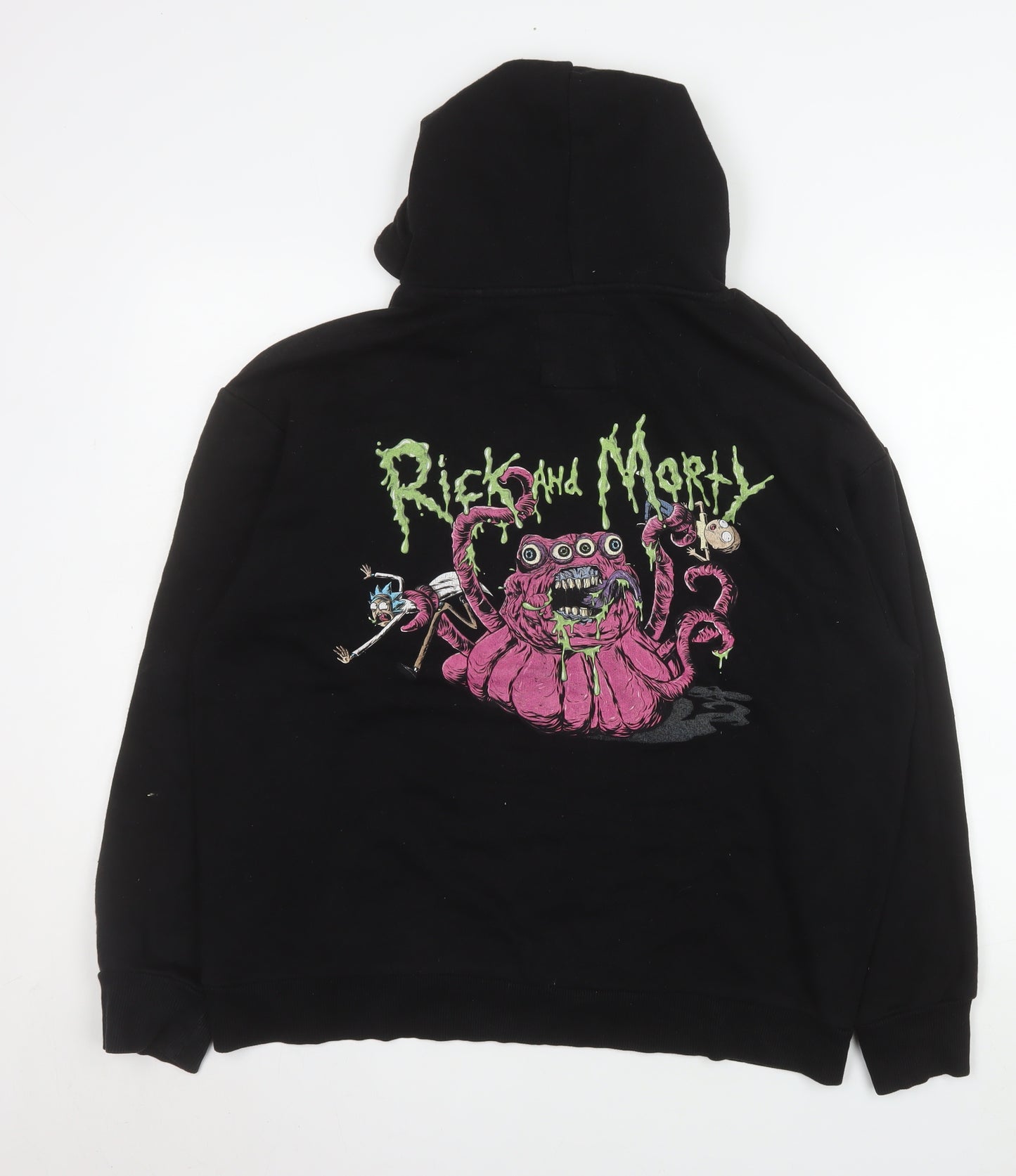 Bershka Rick and Morty Men's Black Pullover Hoodie Size S Loose Fit