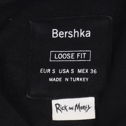 Bershka Rick and Morty Men's Black Pullover Hoodie Size S Loose Fit