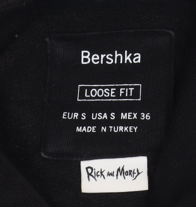 Bershka Rick and Morty Men's Black Pullover Hoodie Size S Loose Fit