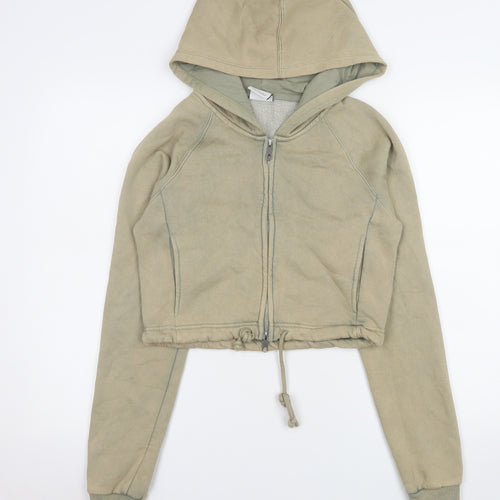 Bershka Women's Beige Cropped Hooded Jacket Size 12 Regular Fit