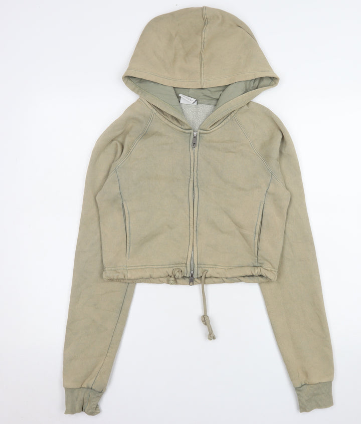 Bershka Women's Beige Cropped Hooded Jacket Size 12 Regular Fit