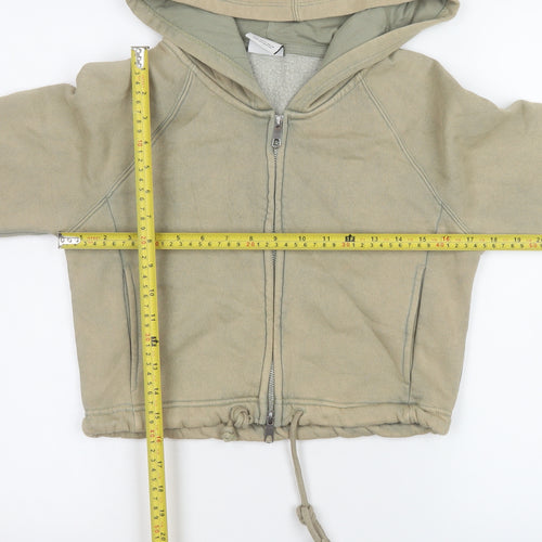 Bershka Women's Beige Cropped Hooded Jacket Size 12 Regular Fit