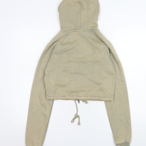 Bershka Women's Beige Cropped Hooded Jacket Size 12 Regular Fit